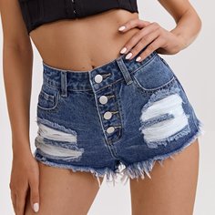 Рваные джинсовые шорты Shein