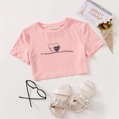 Короткий топ с рисунком сердца для девочек Shein