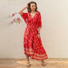 Платье с цветочным принтом и бахромой без пояса Shein