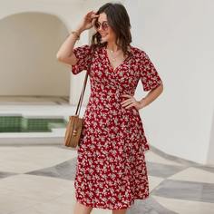 Платье размера плюс с узлом и цветочным принтом Shein