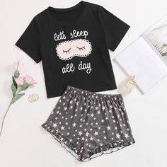 Оборка Геометрический принт милый Пижама Shein