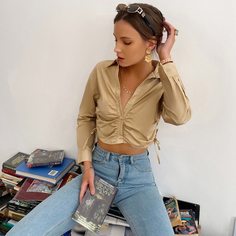 Пуговица Одноцветный Повседневный Блузы Shein