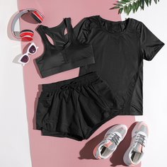 3шт спортивный костюм на кулиске Shein