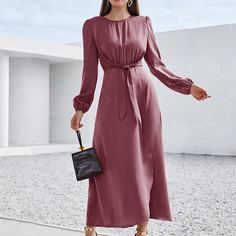 Платье с поясом и пышным рукавом Shein