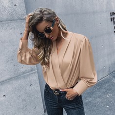 Однотонное боди с v-образным воротником Shein
