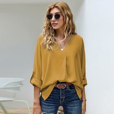 Асимметричный Одноцветный Повседневный Блузы Shein