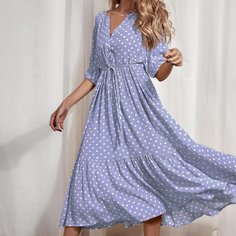 с поясом В горошек Повседневный Платье Shein