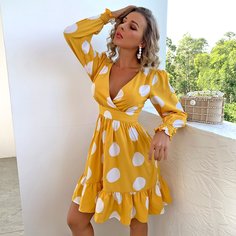 на молнии В горошек Бохо Платье Shein