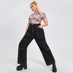 на пуговицах Джинсы размер плюс Shein