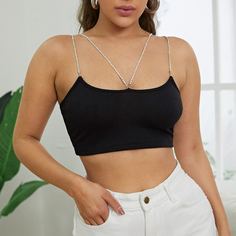 Вязаный короткий топ в рубчик на бретельках Shein