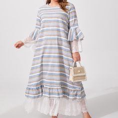 Пуговица Полосатый Повседневный Платья размер плюс Shein