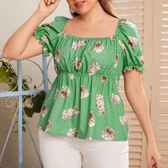 Блузка размера плюс в горошек с цветочным принтом Shein