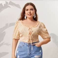 Кроп топ размера плюс с узлом и цветочным принтом Shein