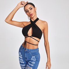 Короткий топ-халтер с узлом сзади Shein