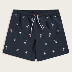 Мужские шорты на кулиске с тропическим принтом Shein