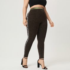 Блестящие леггинсы с текстовым рисунком Shein
