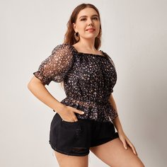 Блузка размера плюс с оборкой Shein