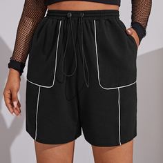 Шорты на кулиске с контрастной отделкой размера плюс Shein