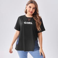 Футболка размера плюс с текстовым принтом Shein