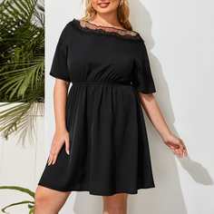 Контрастные кружева Одноцветный Повседневный Платья размер плюс Shein