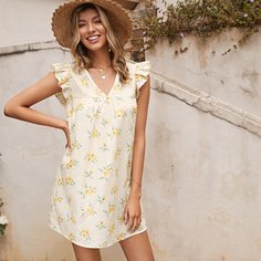 Платье с цветочным рукавом бабочки Shein