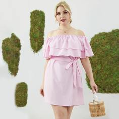 с оборками Полосатый Повседневный Платья размер плюс Shein