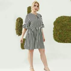 с оборками Полосатый Повседневный Платья размер плюс Shein