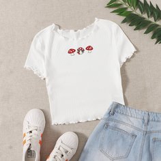 Волнистый край Растения Повседневный Футболки Shein