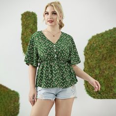 С оборками цветочный Бохо Блузы размер плюс Shein