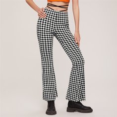 Расклешенные брюки в клетку на шнуровке Shein