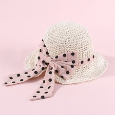 Соломенная шляпа с бантом в горошек для девочек Shein
