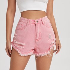 Разрезы Одноцветный Джинсовые шорты Shein