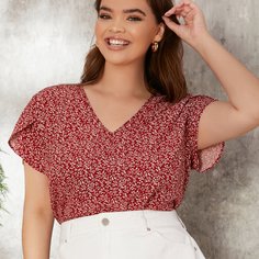 Топ размера плюс с принтом растений Shein