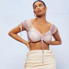 Сетчатый короткий топ на кулиске с леопардовым принтом Shein