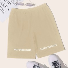 Байкерские шорты с текстовым принтом и эластичной талией Shein