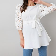 Топ для беременных с кружевным рукавом и поясом Shein