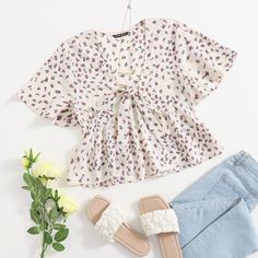 узел цветочный Бохо Блузы Shein