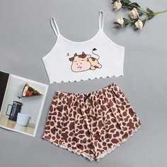 Мультяшный принт милый Пижама Shein