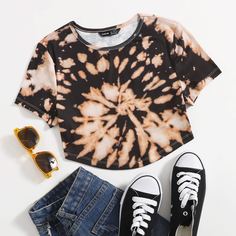 трикотажный тай дай Повседневный Футболки Shein