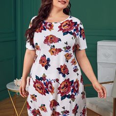 Цветочный Повседневный Платья размер плюс Shein
