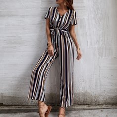 с поясом Полосатый Повседневный Комбинезоны Shein