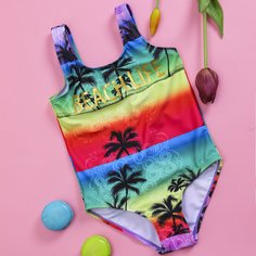 Слитный купальник с пальмовым принтом для девочек Shein