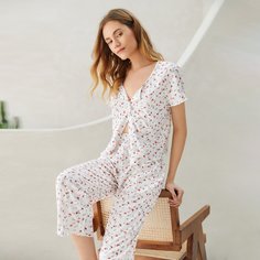 Вязаная пижама в рубчик с цветочным принтом Shein