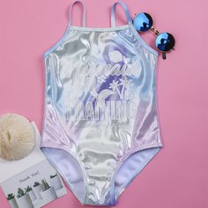 Слитный купальник с текстовым принтом для девочек Shein