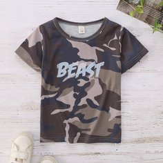 1шт футболка с камуфляжным и текстовым принтом для мальчиков Shein