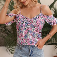 с оборками цветочный Бохо Блузы Shein