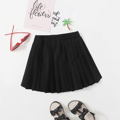 плиссированное Одноцветный Институтский Юбки для девочек Shein