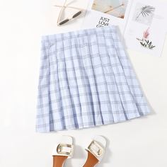 плиссированное Клетка Институтский Юбки размер плюс Shein