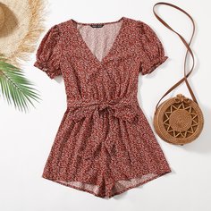 с поясом цветочный Повседневный Комбинезоны Shein