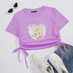 Короткая футболка на кулиске с принтом ангела Shein